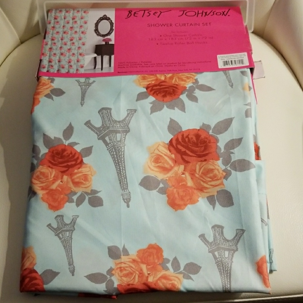 Betsey Johnson floral Eiffel tower shower curtain